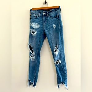 Express Mid-Rise Performance Stretch Ankle Legging Distressed Jeans 00 Regular